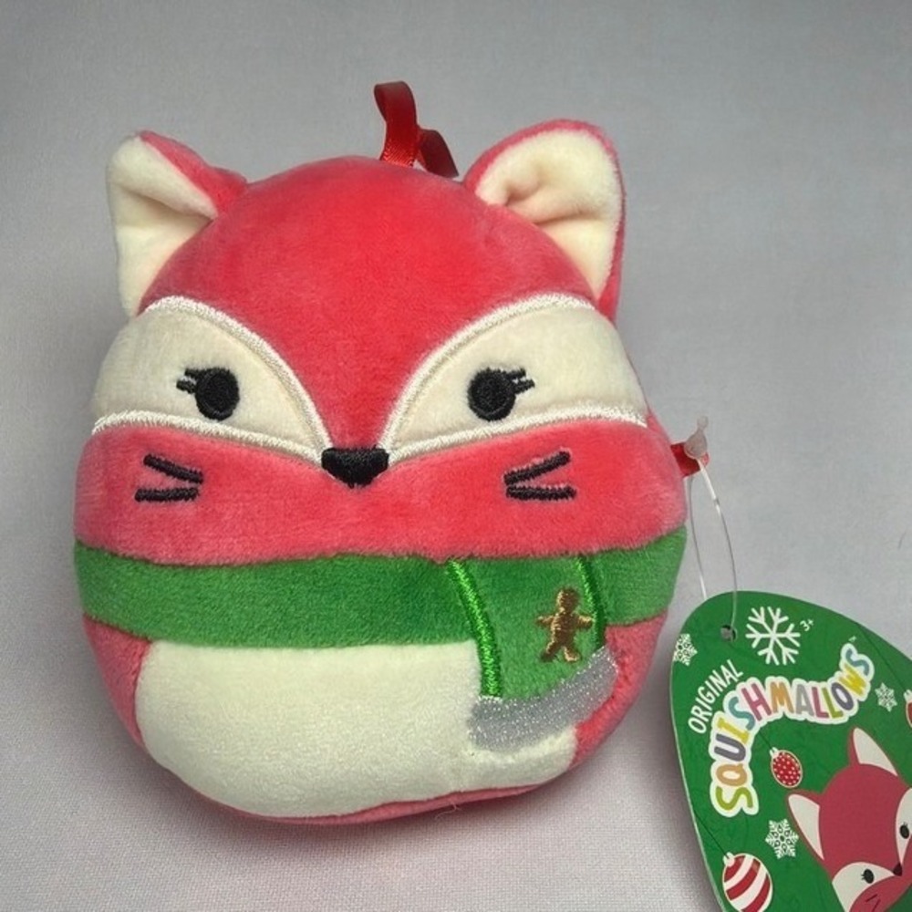 Squishmallows Fifi the Fox Plush Ornament 4" Pink Scarf Holiday Festive Hang Tag